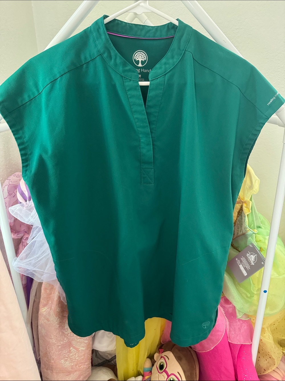 healing hands purple label hunter green mandarin collar scrub top